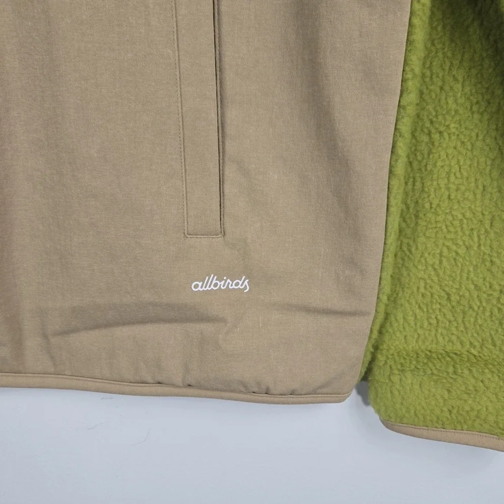Allbirds Men's Size Small Fluff Fleece Pullover 1/4 Snap Hazy Green & Beige NWT‎